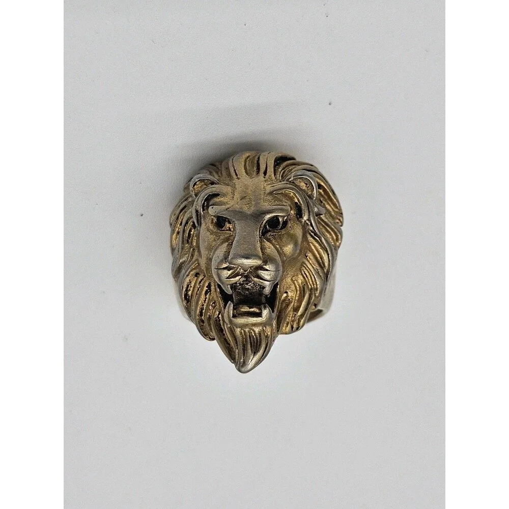 Vintage Golden Stainless Steel Lion Head Crest Size 11 Men's Leo Ring